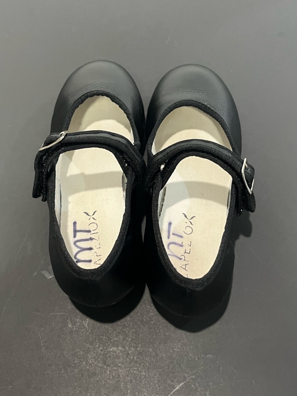Capezio Flat Black Leather Mary Jane Adjustable Little Girls Wide Tap Dance Shoe - Picture 8 of 10